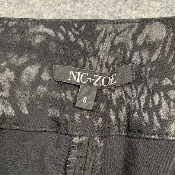 Nic + Zoe Leggings Womens 8 Black Cheetah Coated Metallic Pull On Stretch Ankle - Picture 4 of 11